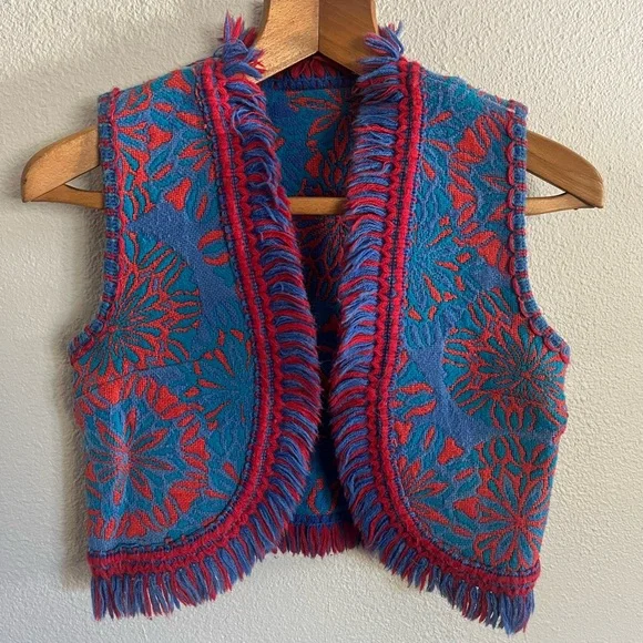 Rare Vintage Homemade Vest XS Red and Blue - Picture 1 of 5
